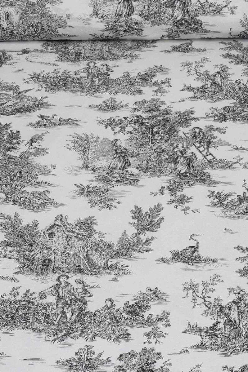 French Toile De Jouy 100% Cotton in Black Fabric