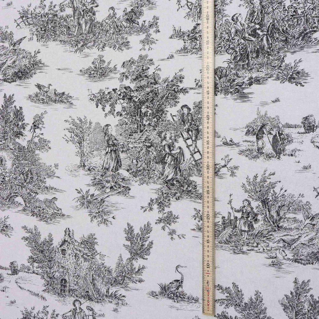 French Toile De Jouy 100% Cotton in Black Fabric