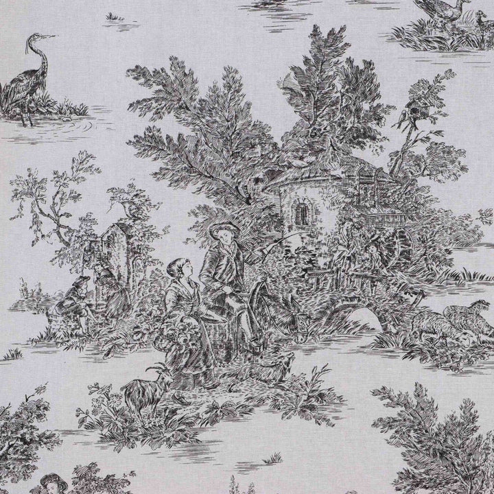 French Toile De Jouy 100% Cotton in Black Fabric