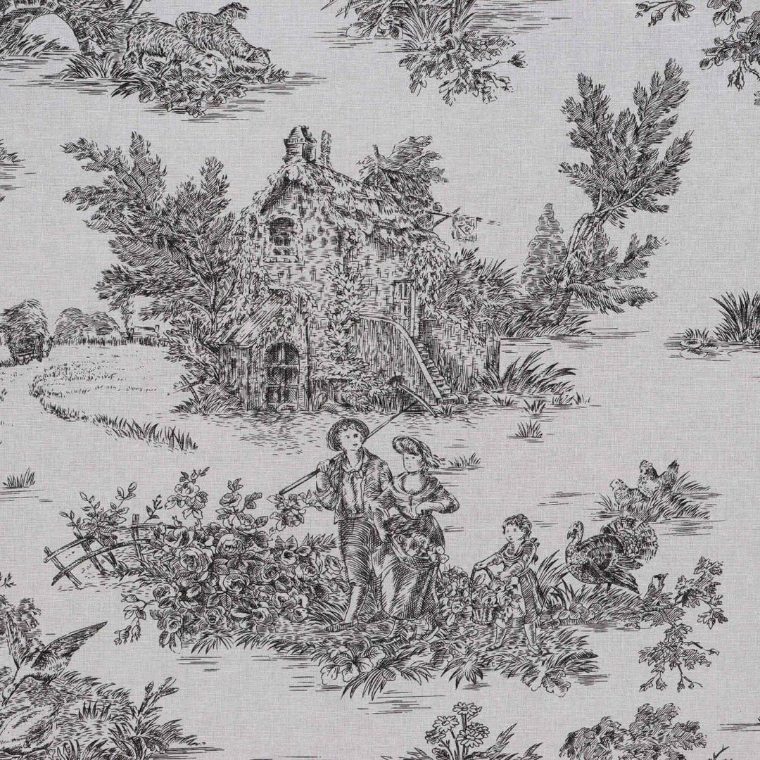 French Toile De Jouy 100% Cotton in Black Fabric