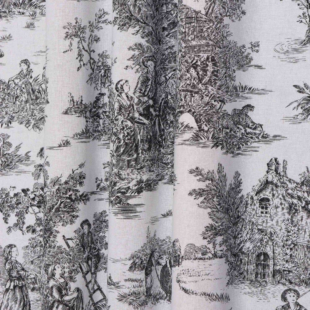 French Toile De Jouy 100% Cotton in Black Fabric