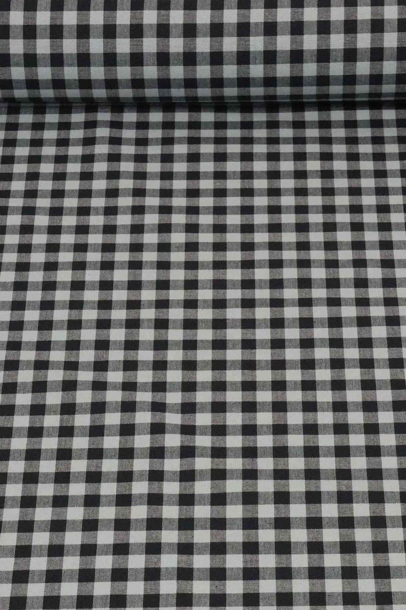 Gingham Check Fabric - Duck Egg & Black