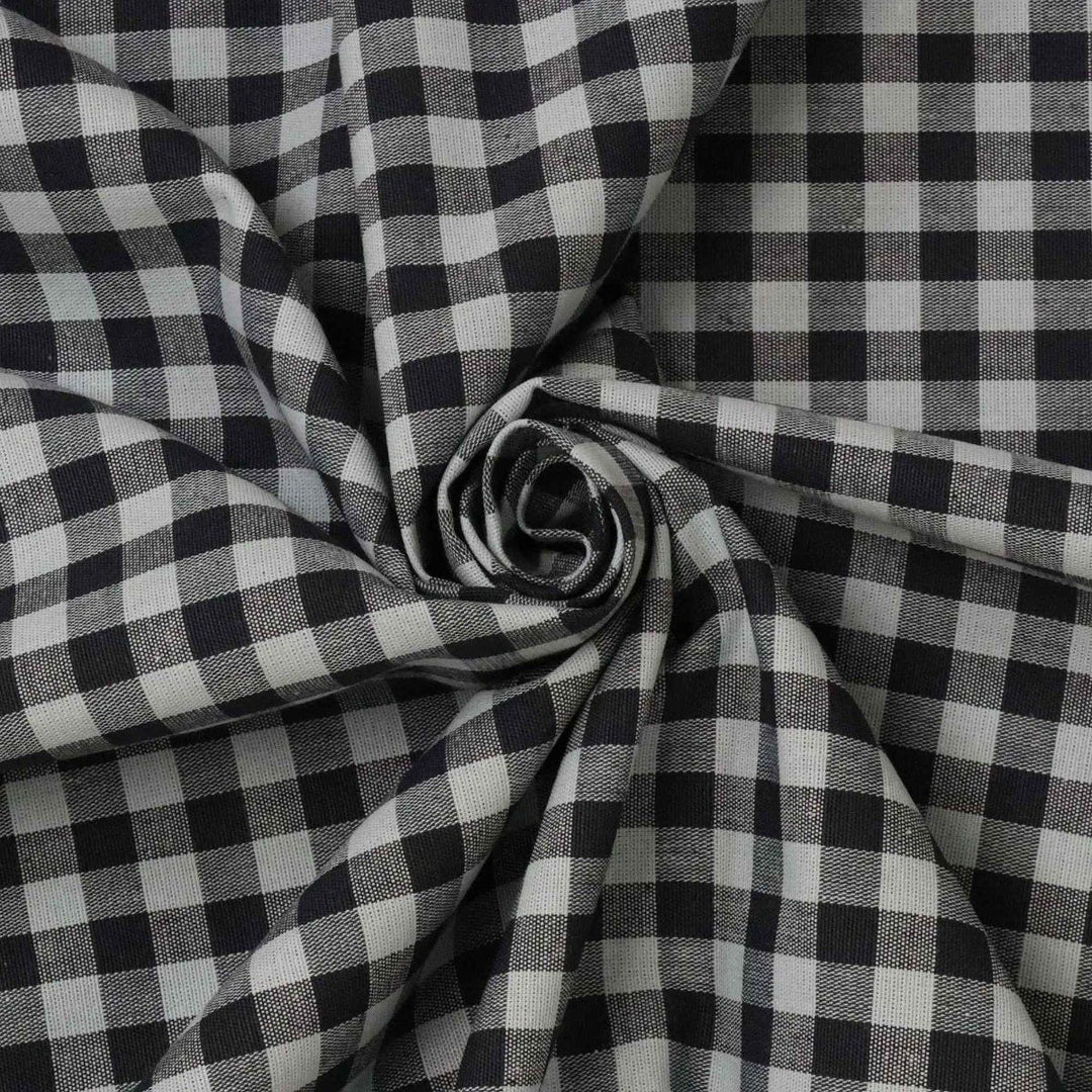 Gingham Check Fabric - Duck Egg & Black