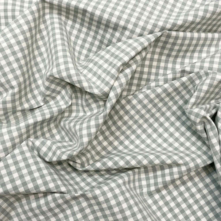 Gingham Micro Check Fabric - Duck Egg