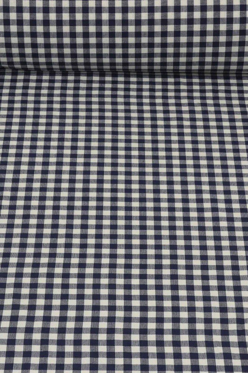 Gingham Check Fabric - Navy Blue