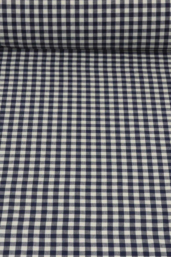 Gingham Check Fabric - Navy Blue