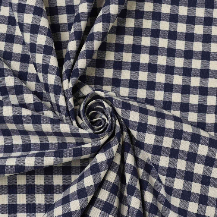 Gingham Check Fabric - Navy Blue