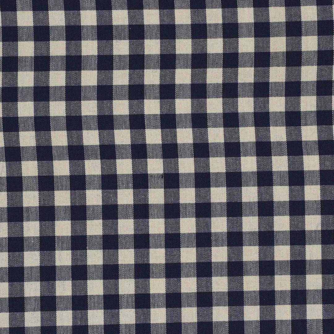 Gingham Check Fabric - Navy Blue