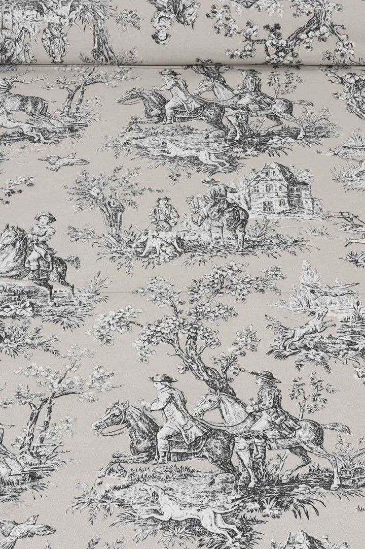 French Hunting Toile Beige Double Width Fabric