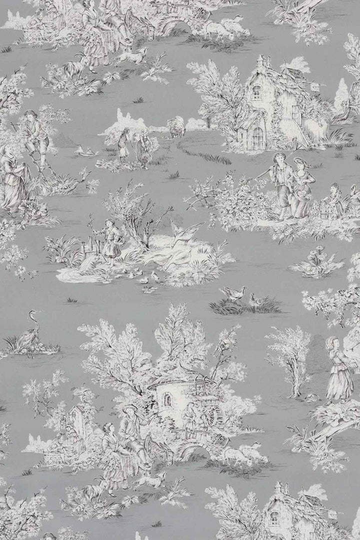 French Pastorale Toile in Grey Fabric
