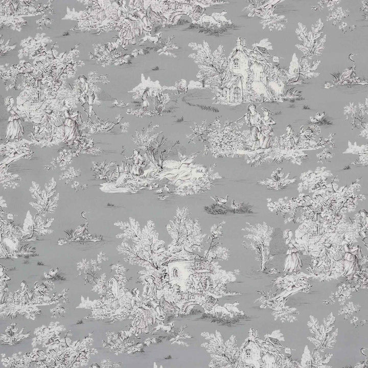 French Pastorale Toile in Grey Double Width Fabric