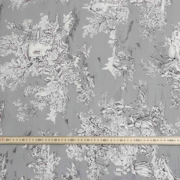 French Pastorale Toile in Grey Double Width Fabric