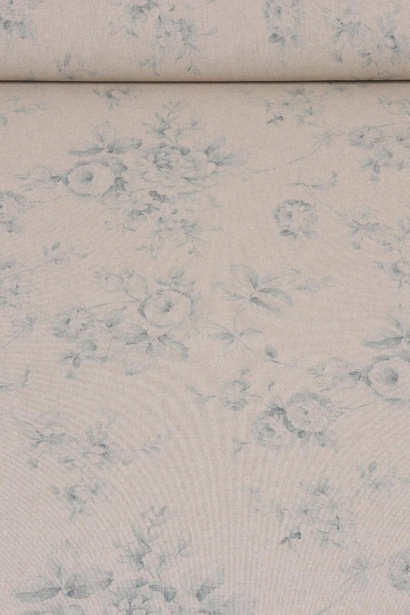 French Faded Blue Rose Double Width Fabric