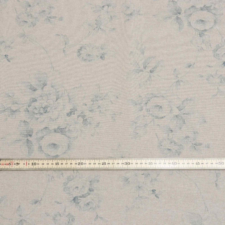 French Faded Blue Rose Double Width Fabric