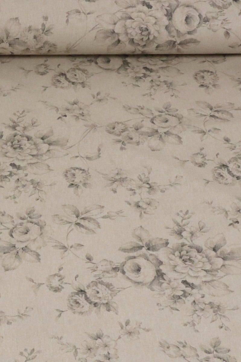 French Faded Grey Rose Double Width Fabric