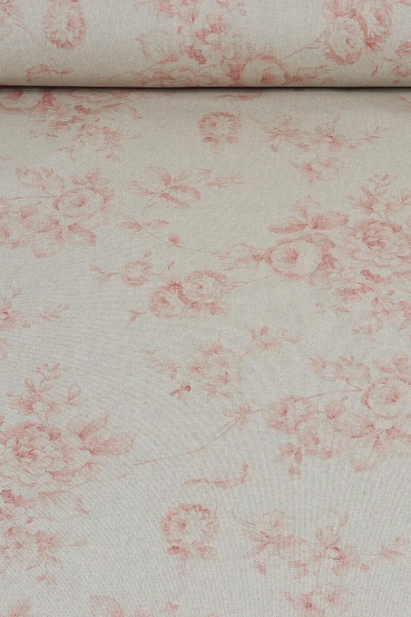 French Faded Red Rose Double Width Fabric