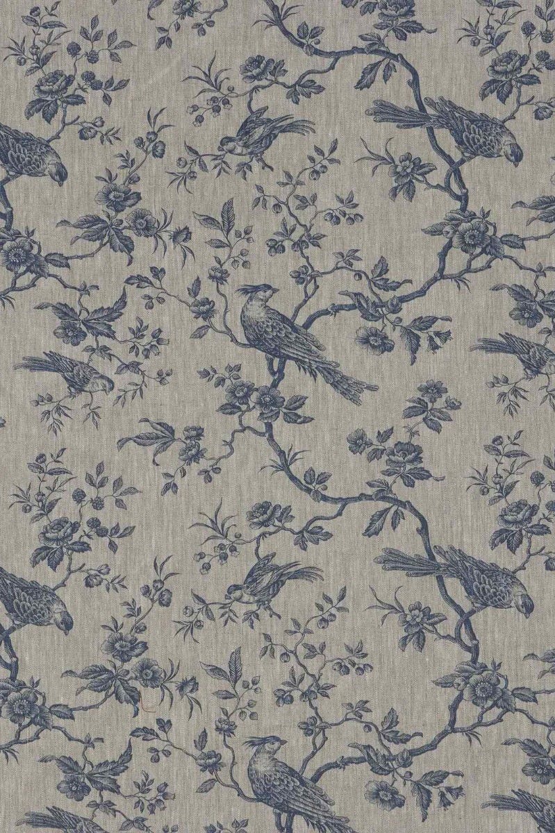 Isabelle Bird Blue Toile Linen Fabric