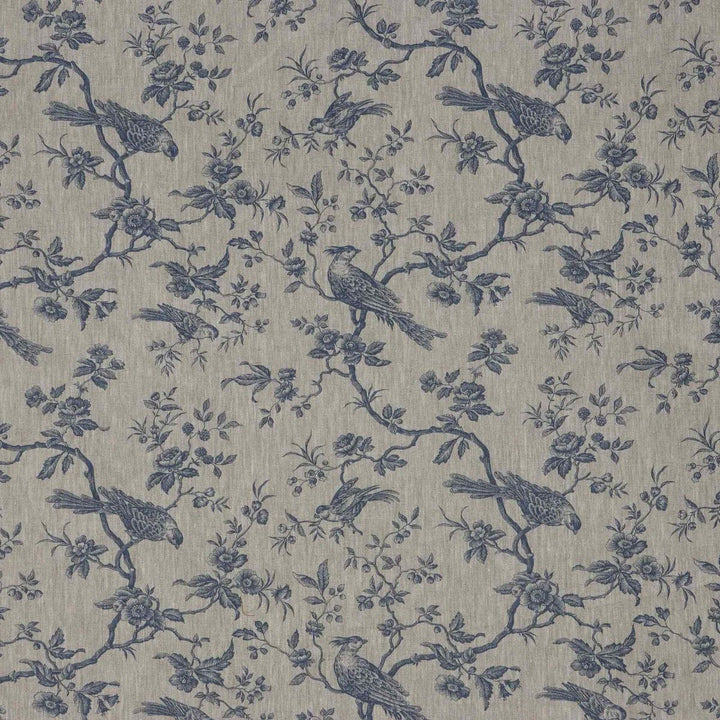 Isabelle Bird Blue Toile Linen Fabric