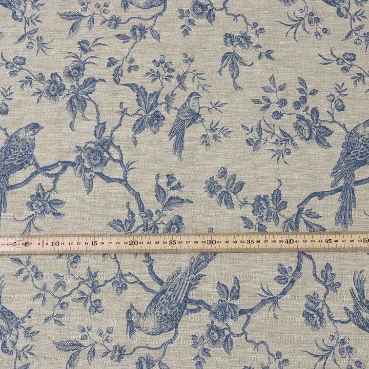 Isabelle Bird Blue Toile Linen Fabric