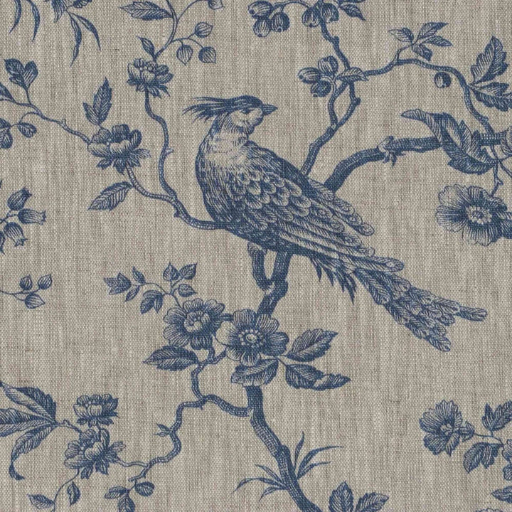 Isabelle Bird Blue Toile Linen Fabric