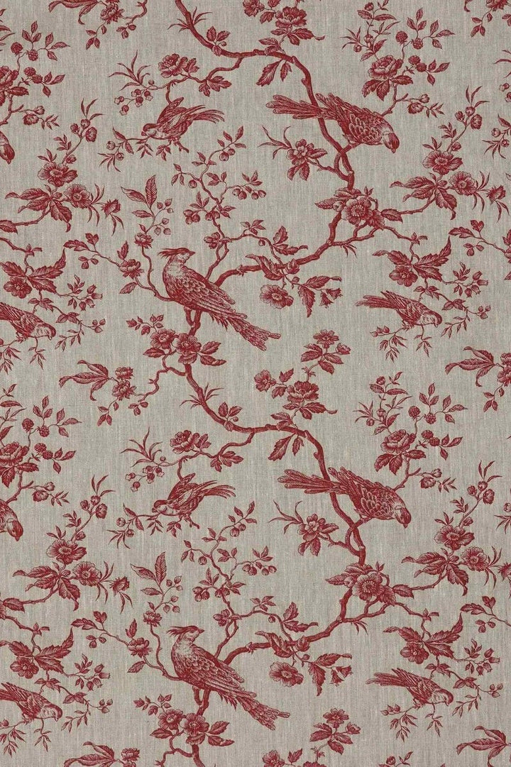 Isabelle Bird Red Toile Linen Fabric