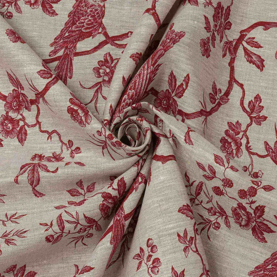 Isabelle Bird Red Toile Linen Fabric