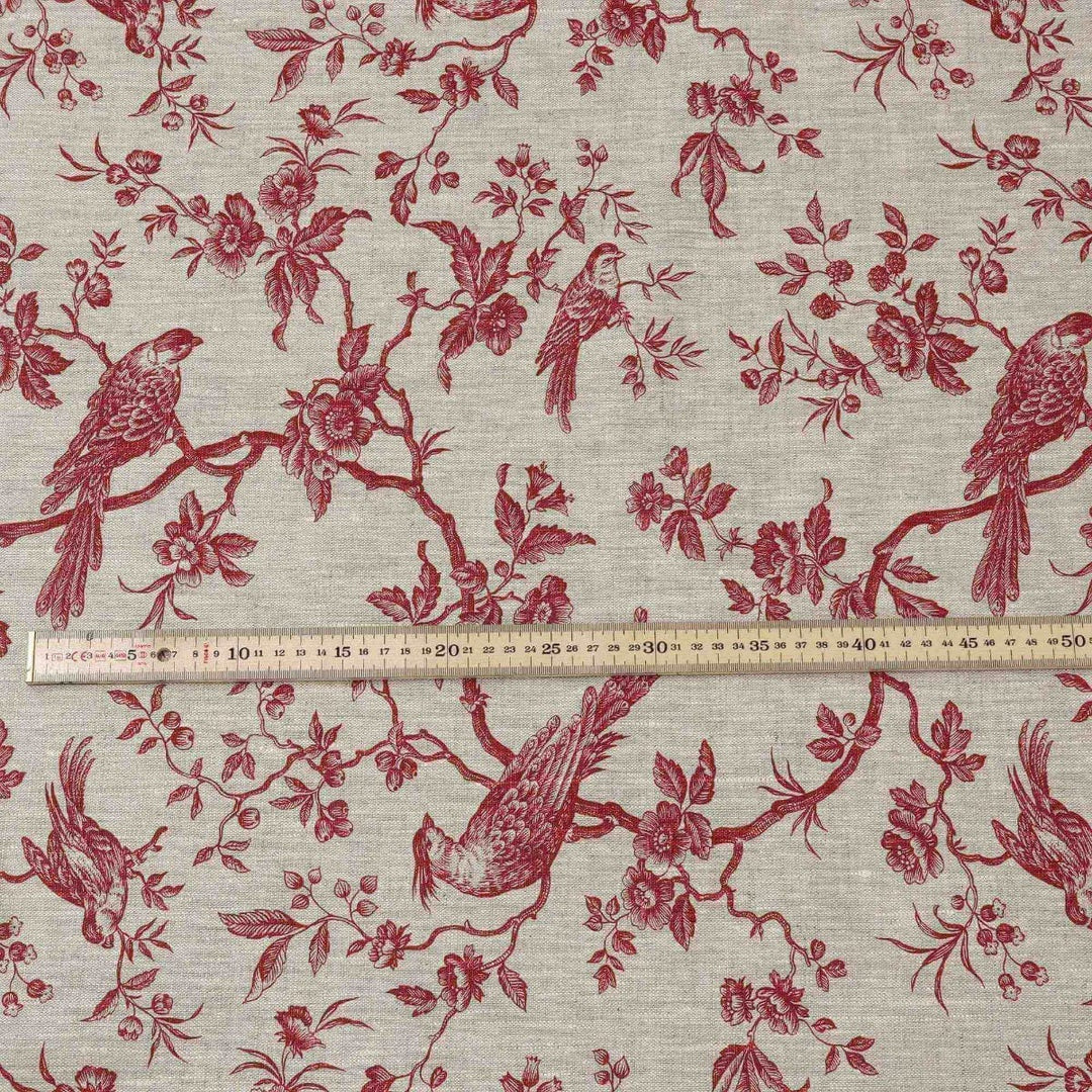 Isabelle Bird Red Toile Linen Fabric