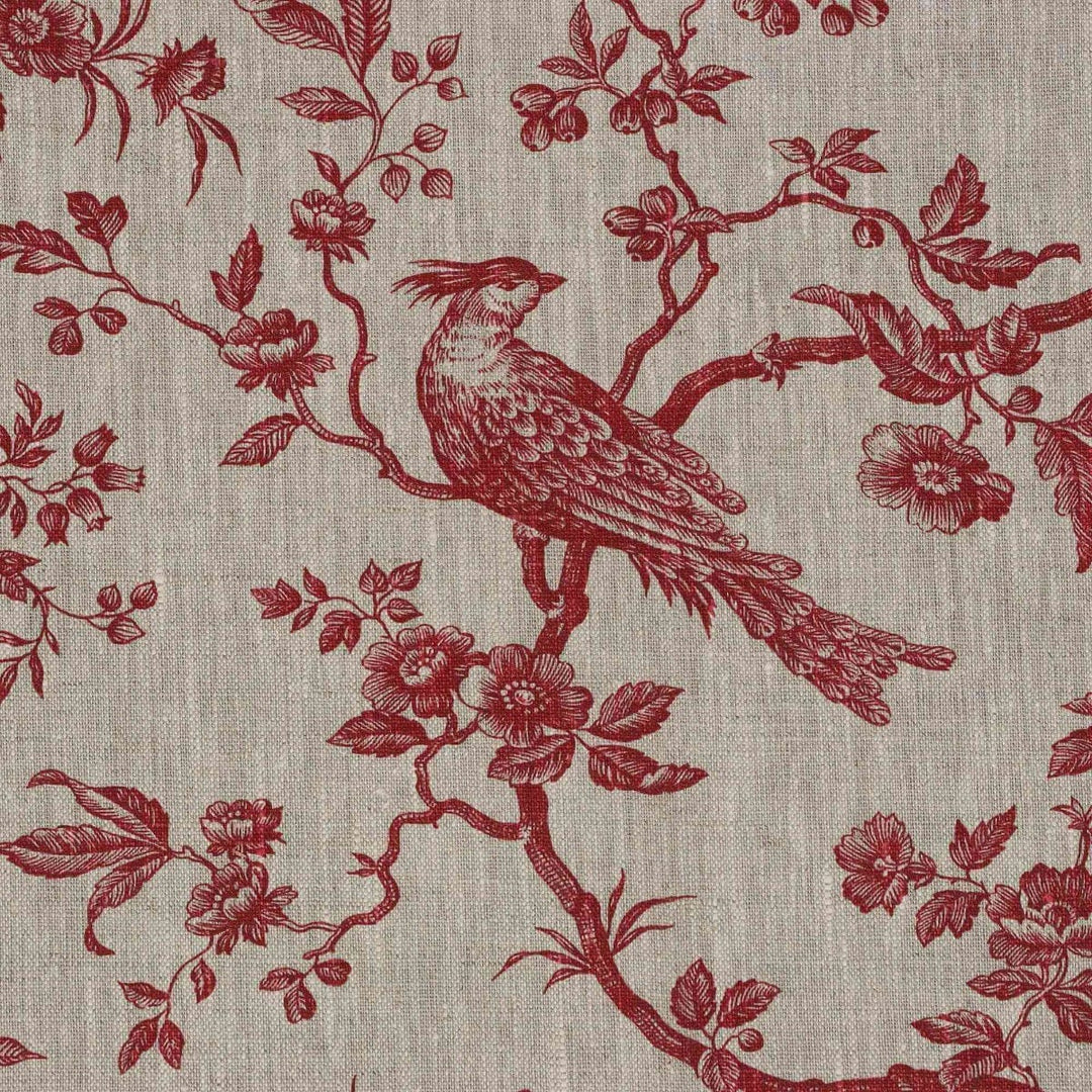 Isabelle Bird Red Toile Linen Fabric