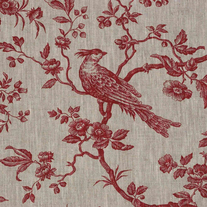 Isabelle Bird Red Toile Linen Fabric