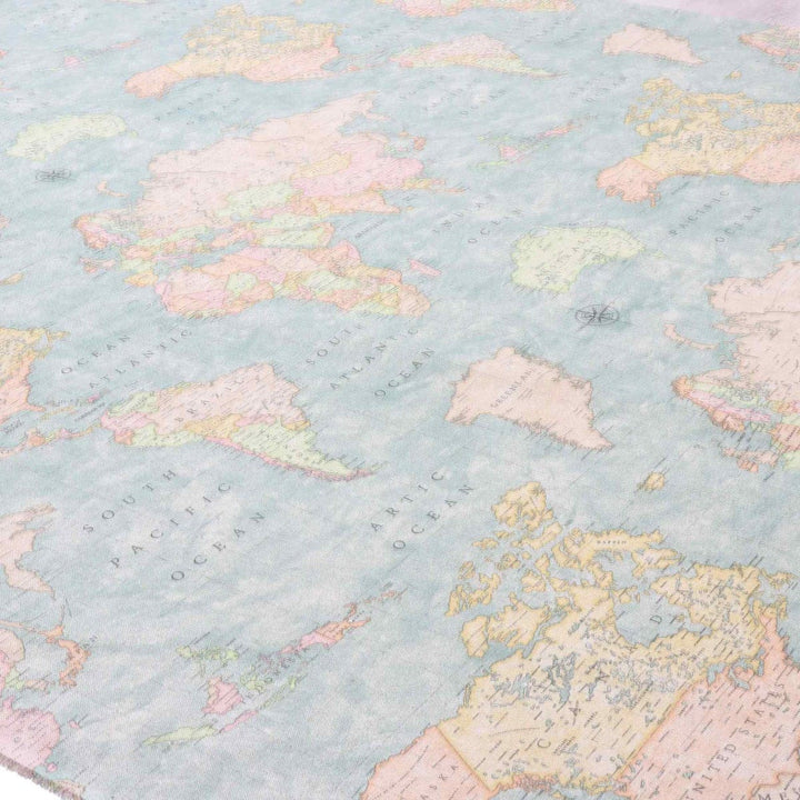 World Map Blue Double Width Fabric