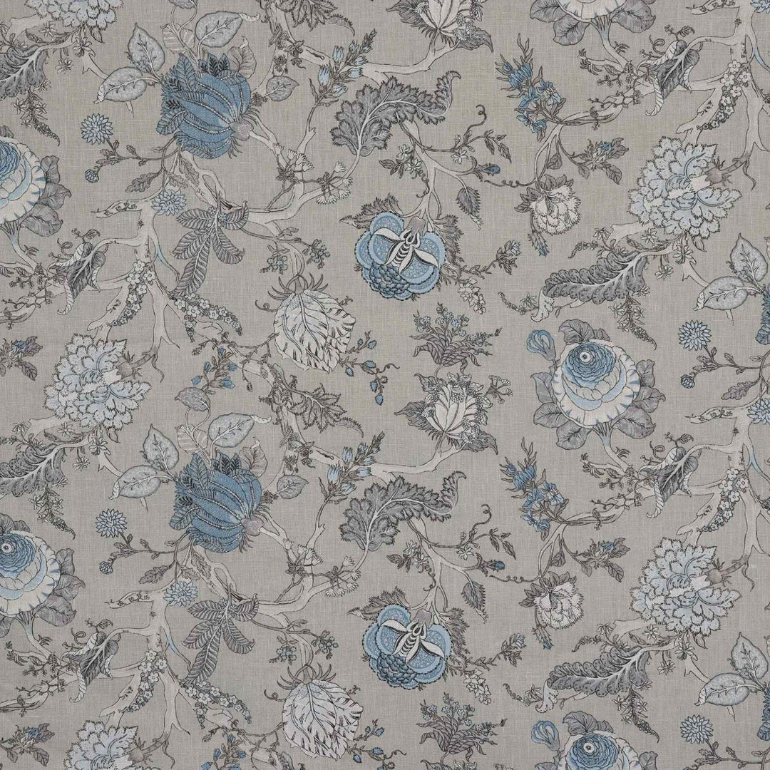 Bukhara Jungle Blue Greywash Linen Fabric