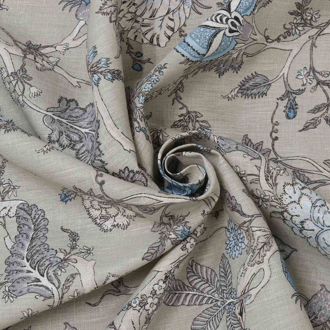 Bukhara Jungle Blue Greywash Linen Fabric