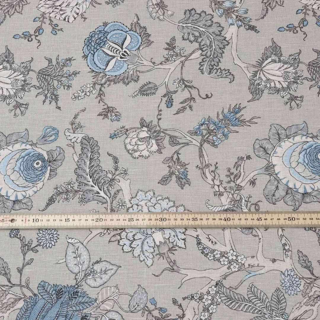 Bukhara Jungle Blue Greywash Linen Fabric