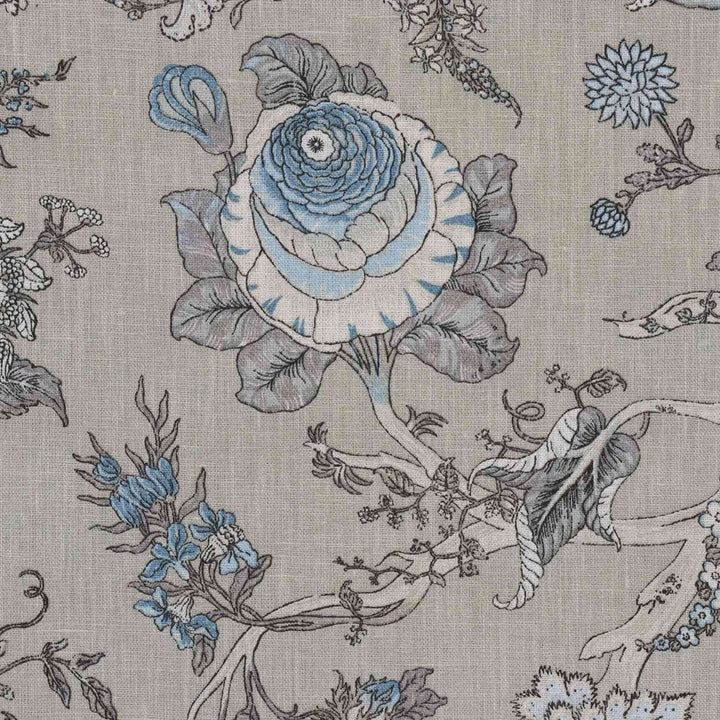 Bukhara Jungle Blue Greywash Linen Fabric