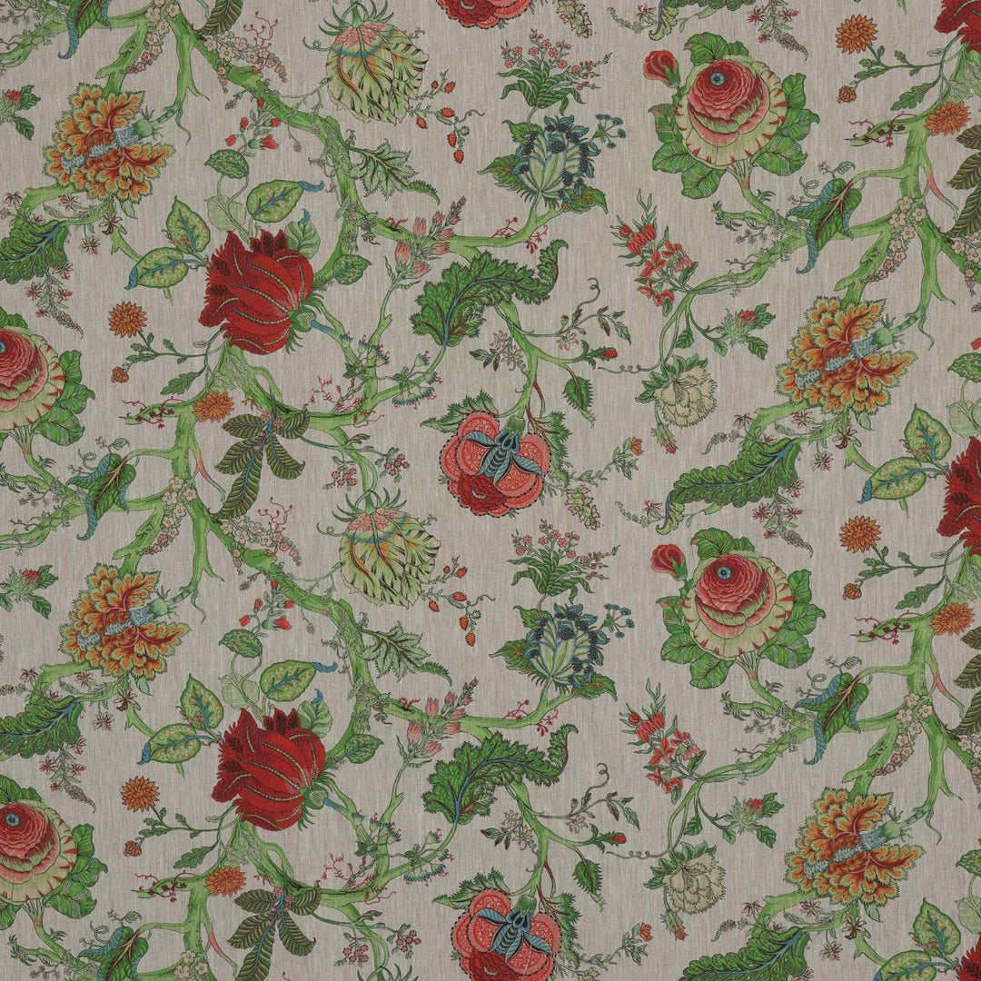 Bukhara Jungle Ruby Linen Fabric