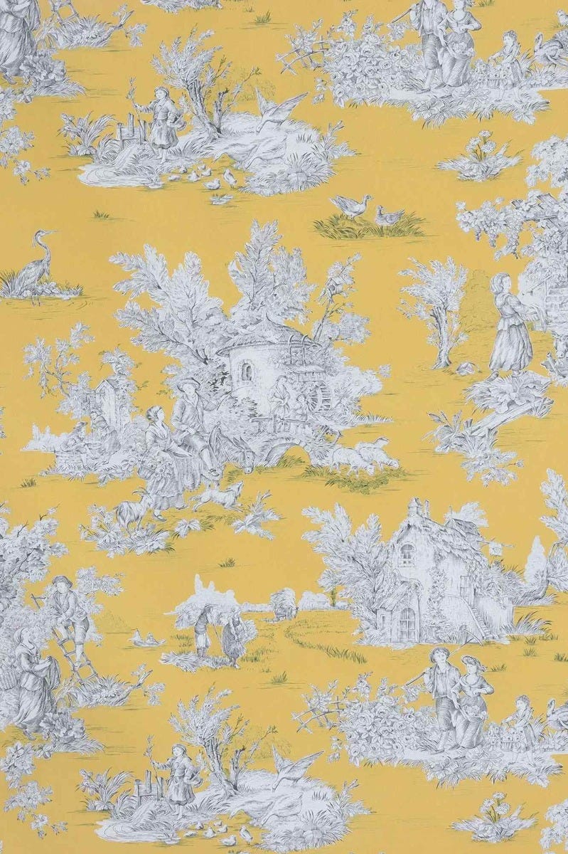 French Pastorale Toile in Yellow Fabric