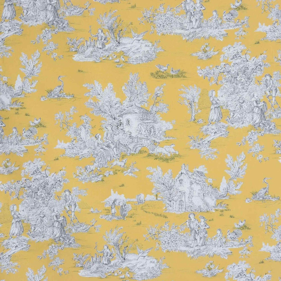 French Pastorale Toile in Yellow Double Width Fabric