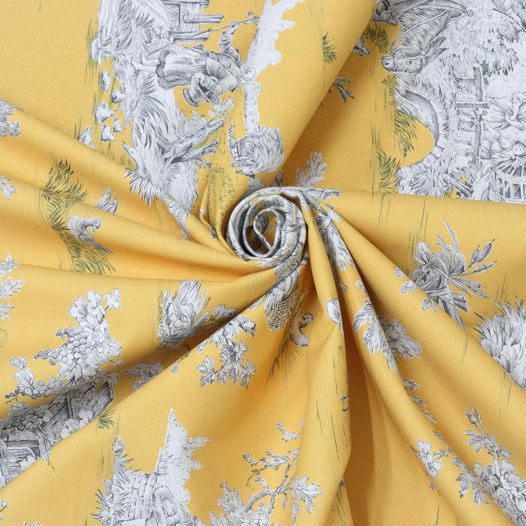 French Pastorale Toile in Yellow Double Width Fabric