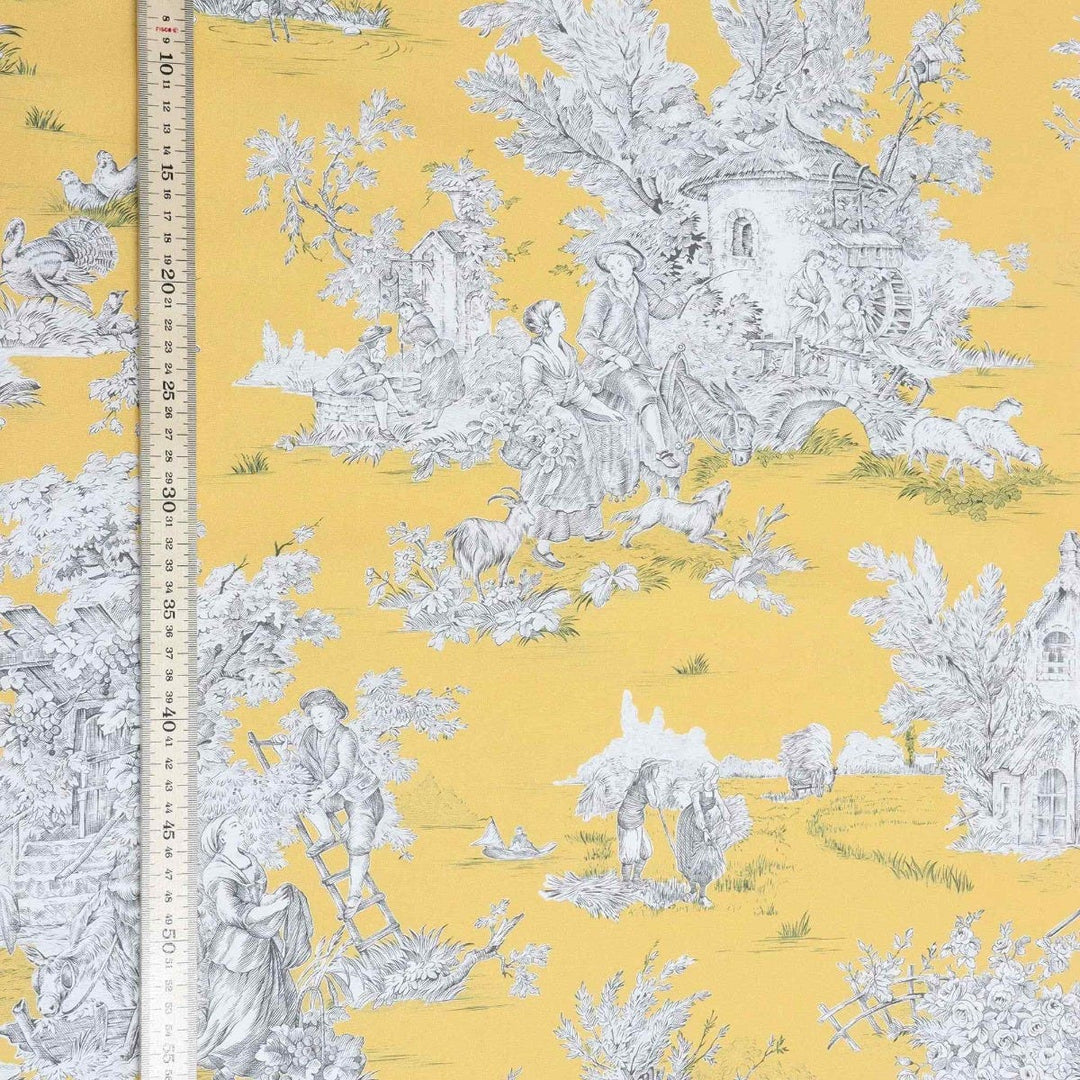 French Pastorale Toile in Yellow Double Width Fabric