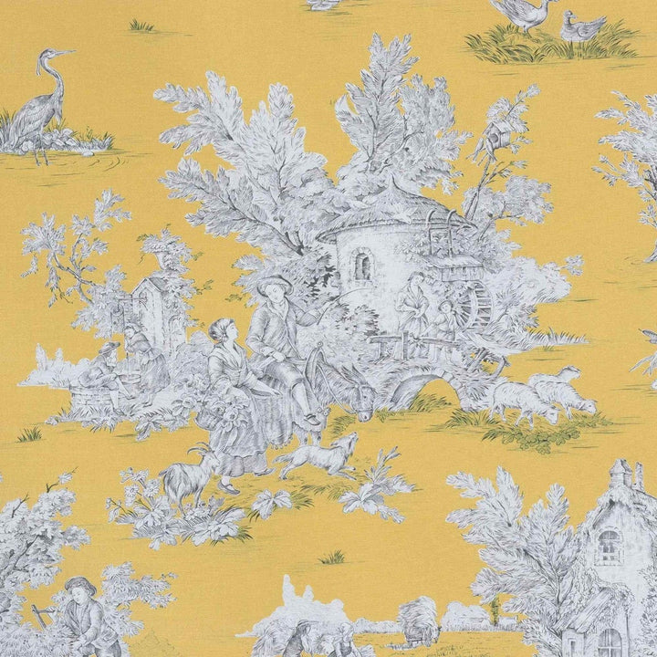 French Pastorale Toile in Yellow Double Width Fabric