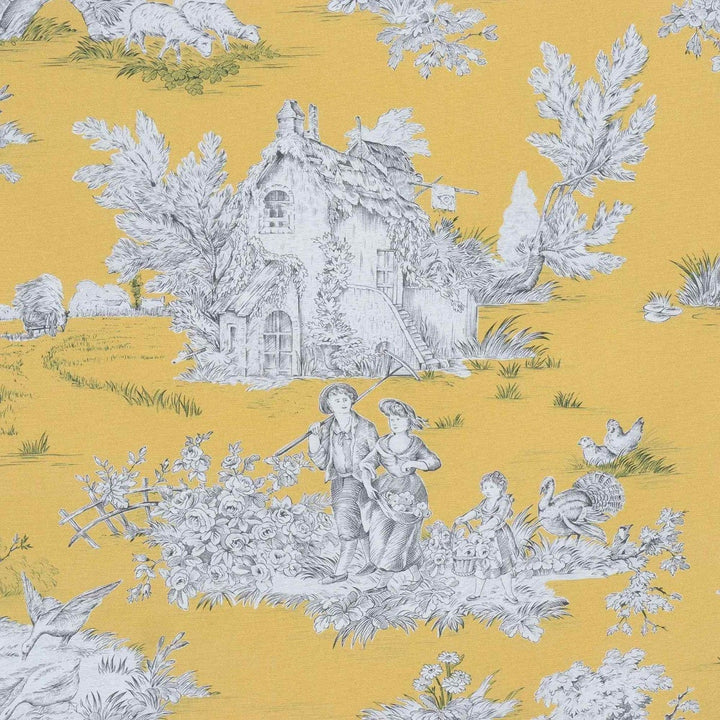 French Pastorale Toile in Yellow Double Width Fabric