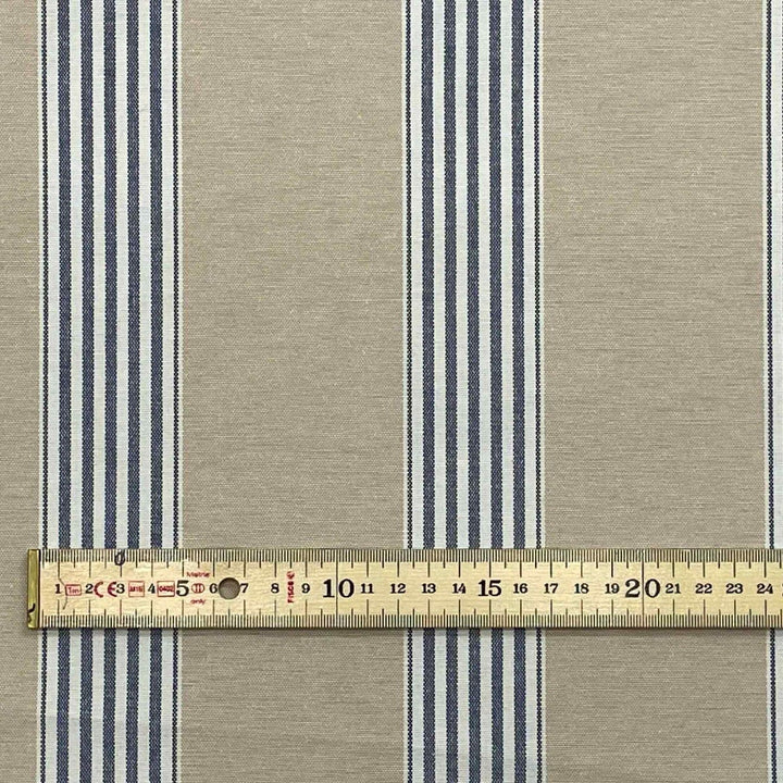 March Stripe Blue on Tan Fabric