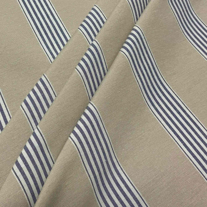 March Stripe Blue on Tan Fabric