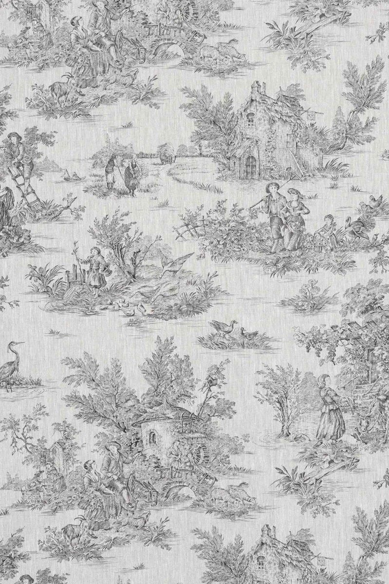 Linen Fabric Toile De Jouy Charcoal Fabric