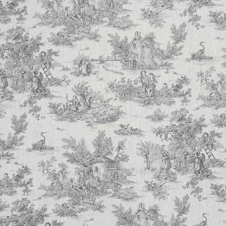 Linen Fabric Toile De Jouy Charcoal Fabric