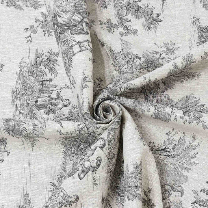 Linen Fabric Toile De Jouy Charcoal Fabric