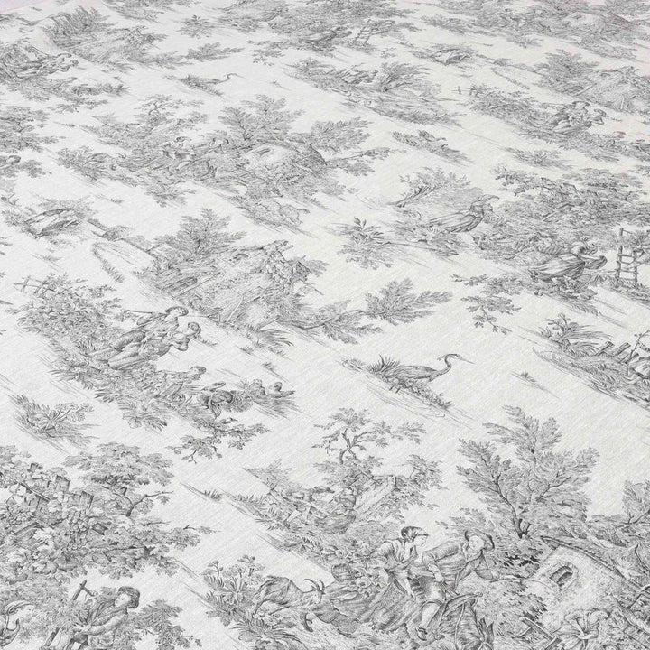 Linen Fabric Toile De Jouy Charcoal Fabric