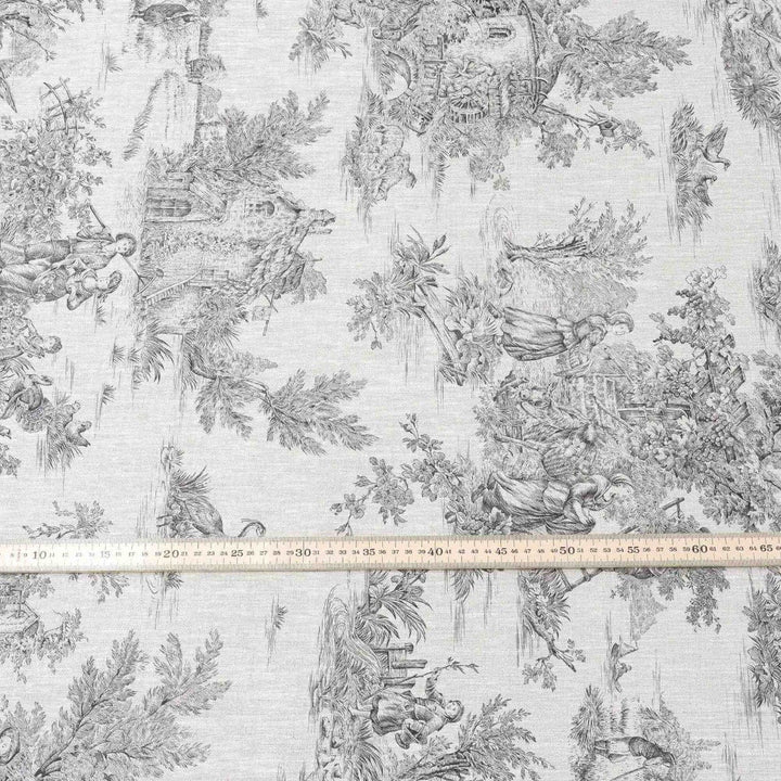 Linen Fabric Toile De Jouy Charcoal Fabric