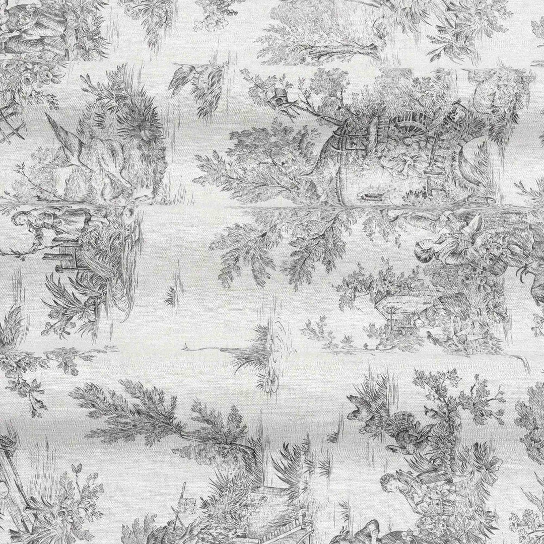 Linen Fabric Toile De Jouy Charcoal Fabric