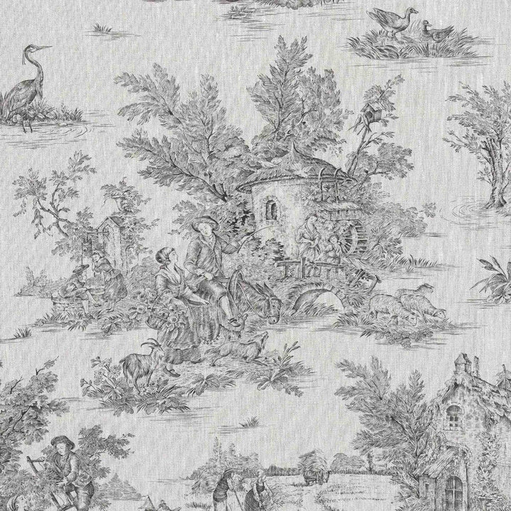 Linen Fabric Toile De Jouy Charcoal Fabric